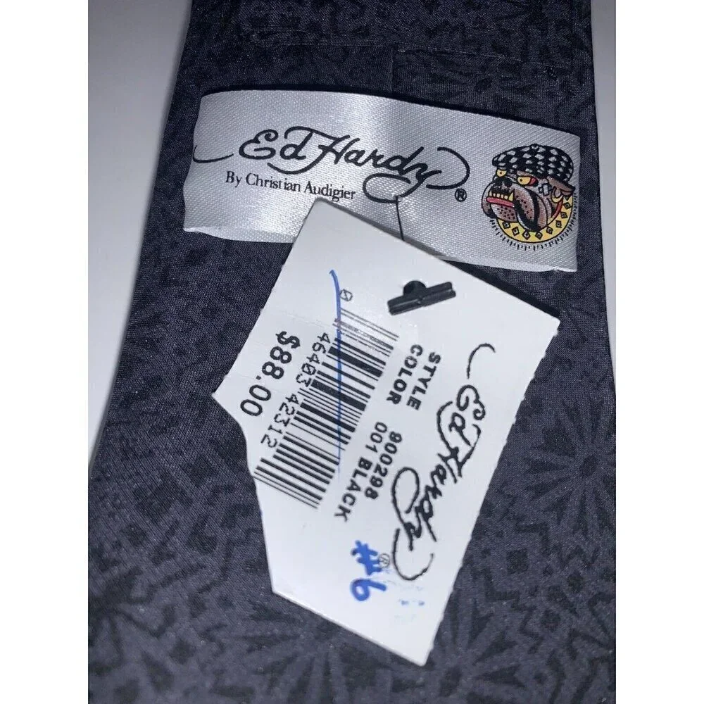 Ed Hardy Christian Audigier Silk Necktie Bull Dog and Crown‎ Mens Tie